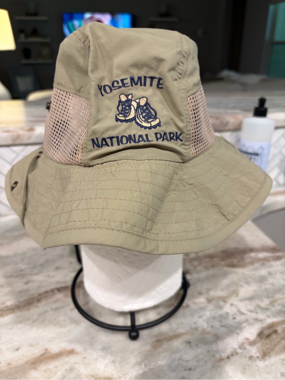 Yosemite National Park Kids Khaki Bucket Hat with Embroidered Boots